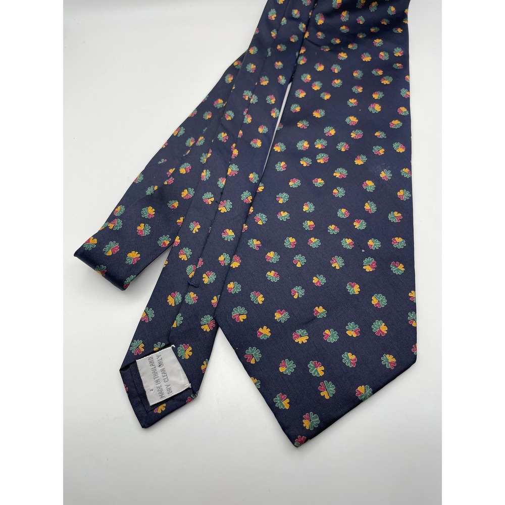 Jim Thompson Mens Navy Blue 100% Thai Silk Geometric Floral Print Necktie Tie